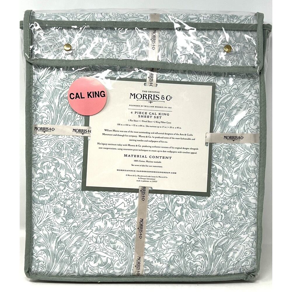 WILLIAM MORRIS & Co. CALIFORNIA CAL KING Sheet Set Floral Cotton - Picture 8 of 10